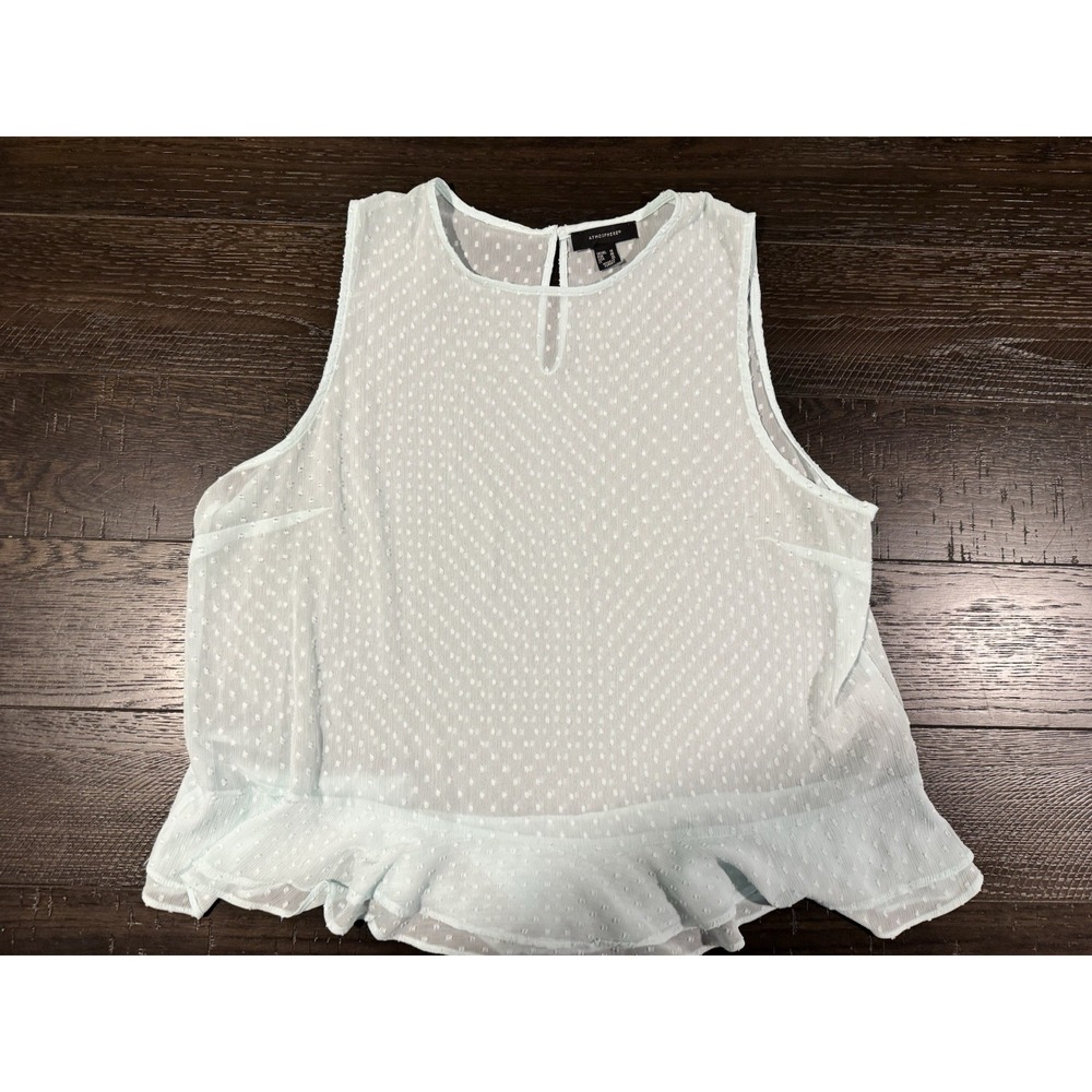 Atmosphere Womens Size 14 Mint Green Swiss Dot Ruffle Hem Sleeveless Blouse Top